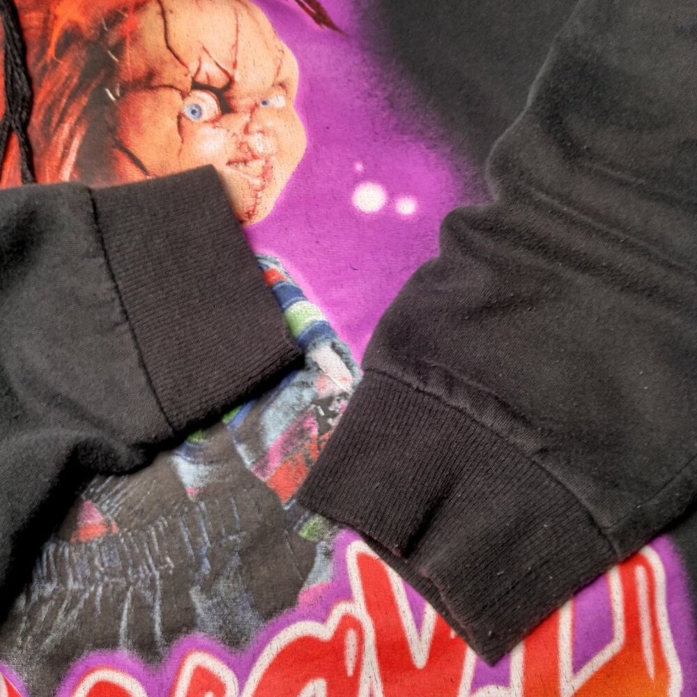 Chucky Doll Hoodie Hooded Sweatshirt Men Medium Black Pullover Horror Movie - Picture 9 of 10